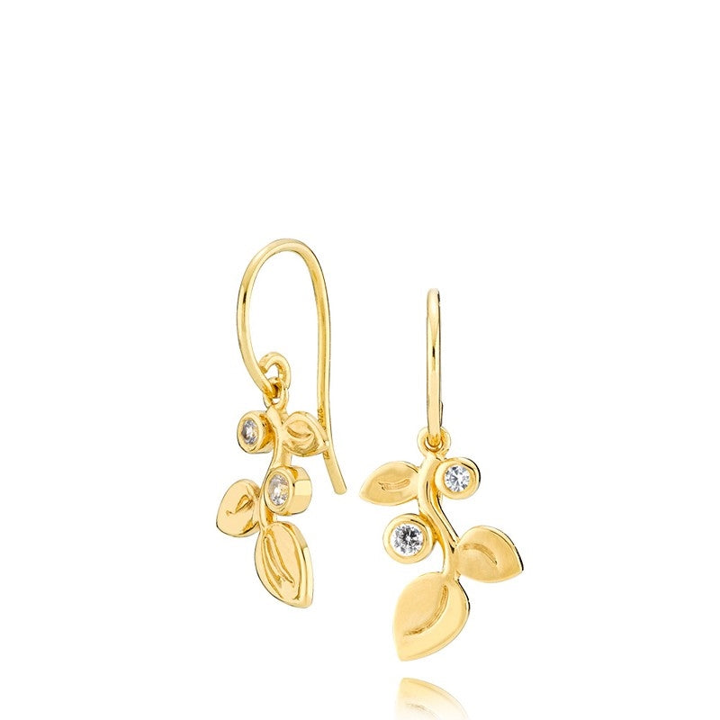 Amber ørestikker i 18 karat forgyldt sølv med hvide zirkonia og bladinspireret design fra Izabel Camille.